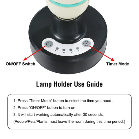 36 Watt UV Sanitizer Lamp With Remote Control Powerful UVC Light For Basement Bedroom Kitchen Office Car 110V Ozone Free Three Gear Timer Kills Germs Surfaces Quickly And Safely, showing timer and on/off switch on lamp base.