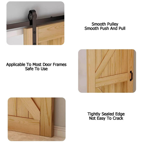External Carbon Steel Barn Door Sliding Rail Kit With Handle And Latch, Single Leaf, 63 Inch Track showing smooth pulley and door frame details.