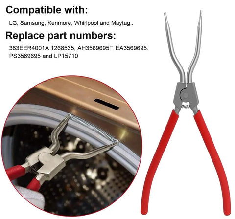 Pro Grade Spring Expansion Tool For Washer Tub Replacement From 2 Inches To 4.1 Inches with red safe grip handle shown in use