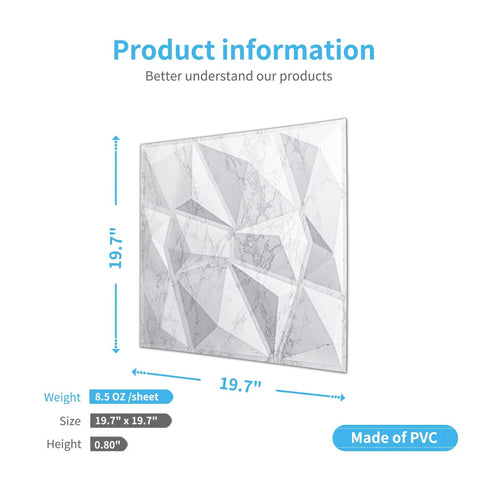 Diamond Pattern Grey PVC Wall Panels 19.7 Inch Square Pack Of 12 showcasing lightweight, fire resistant design.