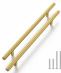 Brushed Gold Cabinet Pulls 5 Pack, 11 Inch Overall Length, 8 Inch Center To Center Hole Spacing, with screws visible