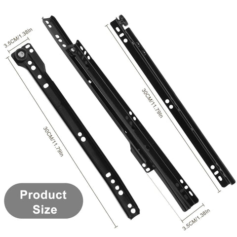 Heavy Duty 12 Inch Metal Drawer Slides Full Extension Ball Bearing Cabinet Rails For Dressers And Kitchen Drawers showing detailed measurements.
