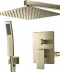 Complete Shower Faucet Set Wall Mounted 10-Inch Rain Shower Head And Handheld System With Rough-In Valve And Trim Kit Brushed Nickel