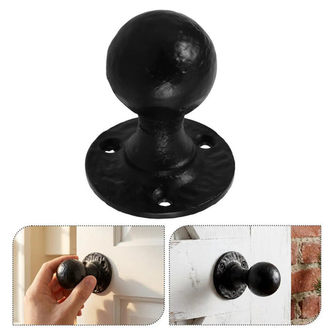 Heavy Duty Barn Door Pull Handles Set Black Round Ball Knobs Cast Iron Sliding Hardware Vintage Distressed Finish 2 Pack