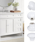 White Ceramic Cabinet Knobs 4 Pack Round Dresser Knobs For Kitchen Cabinets Drawers Nightstands And Bathroom Vanities Durable Ceramic With Metal Shaft 32mm Diameter 22mm Height Easy Install Upgrade on white vanity