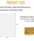 Clear Cellophane Treat Bags 200 Pack 6X10 Inch With Gold Twist Ties packaging details and dimensions