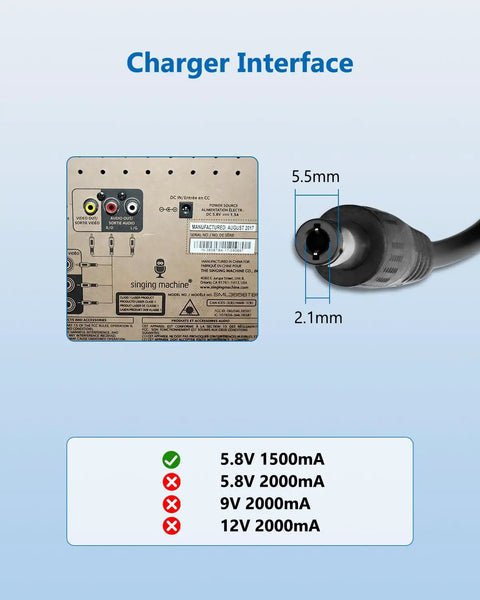 6V Karaoke Machine Charger Replacement For Singing Machine SML-625 SML625W SML625BTW SML385 Models Black Power Adapter