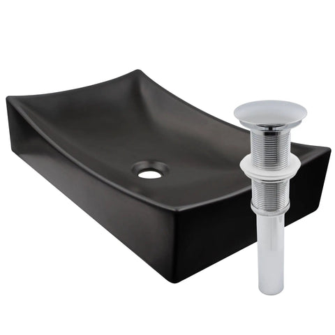 Dope Matte Black Porcelain Vessel Sink No Overflow For Above Counter Mount With Easy Clean Scratch Resistant Non Porous Surface And Standard Plumbing Connections