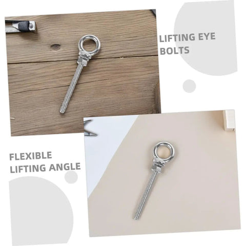Stainless Steel Threaded Eyebolts M10x100mm Set of 2 Heavy Duty Lifting Eye Lug Bolts on wood and beige surfaces
