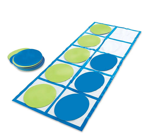 Ten Frame Floor Mat Activity Set For Preschool And Kindergarten Classrooms Gross Motor Math Games Hands On Place Value And Number Mastery Durable Plastic Mats For Active Learning And Visual Math Skills set showing mats with foam counters.