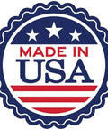 Made in USA emblem with red, white, and blue color scheme and stars, indicating American manufacturing pride.