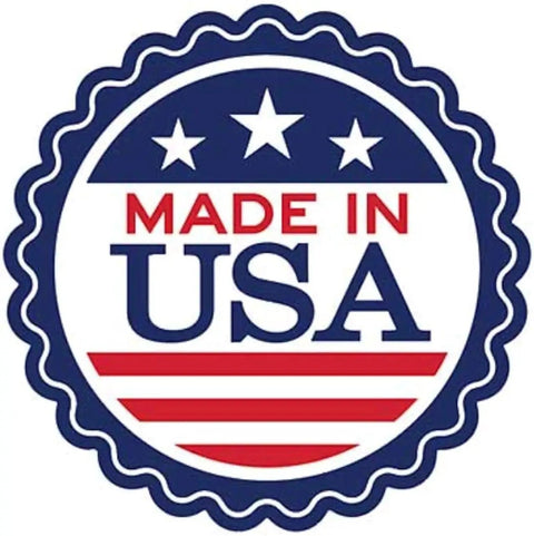 Made in USA emblem with red, white, and blue color scheme and stars, indicating American manufacturing pride.