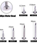 410 Stainless Steel Self Drilling Screws Kit For Metal With Wafer Head Phillips Drive Six Size Assortment For Sheet Metal