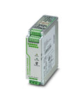Hardworking Industrial Switching Power Supply 24 Vdc 5 Amp Modular Unit for Machine Automation and Control Panels, compact design with green connectors.