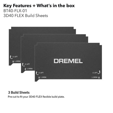 3D40 Flex Build Sheets Pack of 3 for Flexible Build Plate Replacement Pre Cut Durable Sheets For No Fuss Easy Peel And Consistent, Smooth 3D Printing Quality.
