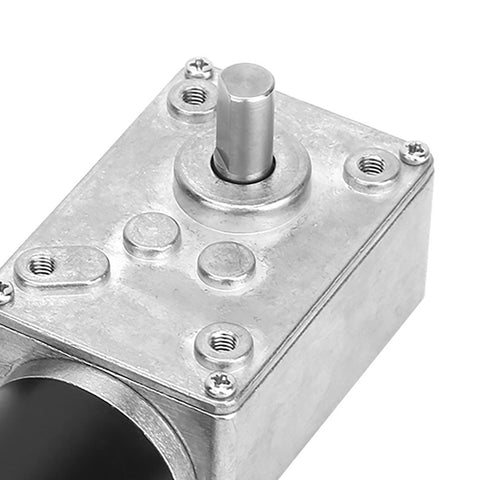Close-up of DC 12V Worm Gear Motor High Torque Gear Reduction Motor With Reversible Operation 50 RPM And 8mm Shaft for machinery.