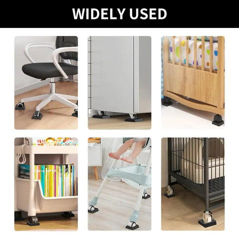 5 Pc Non Slip Furniture Pads Wheel Stoppers For Office Chairs And Couches in use under various furniture like chairs and cabinets.
