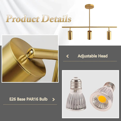 Gold Finish Sleek Linear Pendant Light With Three Adjustable Heads Ceiling Track Spotlight For Dining Room And Kitchen