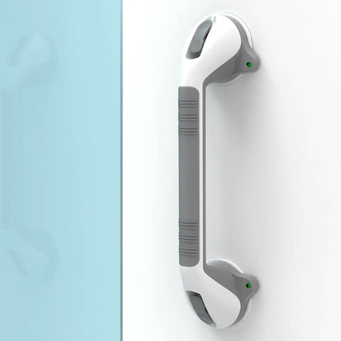 Suction Shower Grab Bar Set With Indicators No Drill Install 17 Inch Long Bathroom Balance Support Non Slip Grip mounted on wall