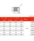 Heavy Duty Stainless Steel Spring Ball Plunger dimensions and specifications table with metric measurements.