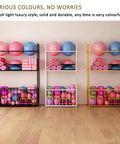 No Sweat Heavy Duty Metal Yoga Mat Storage Rack And Commercial Floor Standing Gym Organizer Shelf with colorful fitness gear.