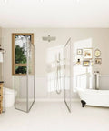 Modern bathroom featuring 12 Inch Rain Shower Head System With 2 In 1 Handheld Shower And Wall Mount High Pressure Chrome Shower Fixture Kit.