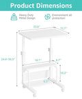 Space Saver C Shaped Laptop Desk On Wheels For Small Spaces White 24 Inch Height Adjustable With 2 Tier Storage Shelves Mobile Under Sofa Or Bed Setup