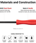 Steel shank and nylon handle of Six Piece Mini Pry Bar Set With 1/4 Inch And 5/32 Inch Bars, Straight, 30 Degree And 50 Degree Tips.
