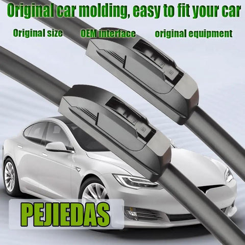 Prime Front Wiper Blades 24 Plus 19 Inch Set OEM Quality with Teflon Coating, shown with sleek car for optimal fit.