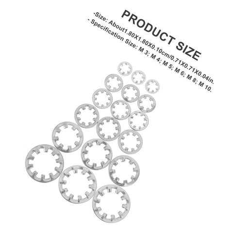 Stainless Steel Internal Tooth Locking Washers 300 Piece Star Shape Assortment Kit Fasteners Grippy Locking Action