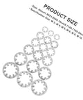 Stainless Steel Internal Tooth Lock Washers 300 Piece Star Shape Fastener Set with size details visible