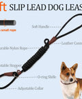 No Pull Slip Lead For Dogs 7 Ft Rope Leash 1/4 Inch Width 2-in-1 Leash and Collar with Adjustable Stopper and Soft Handle.