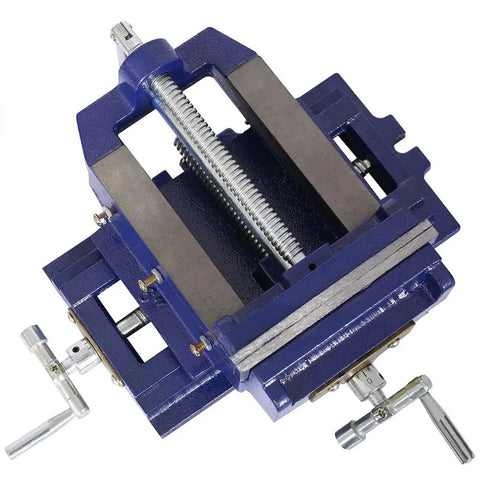 Heavy Duty 6 Inch X Y Cross Slide Drill Press Vise With Precision Milling Adjustment And Hardened Serrated Jaws For Metalworking And Woodworking Benchtop Tools top view of vise with cranks and jaws
