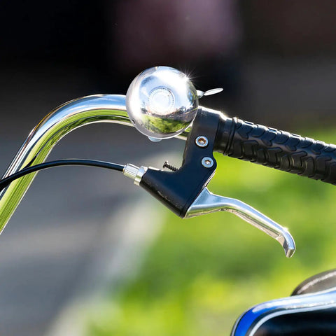 Loud As Heck Clear Safety Bell For Electric Scooters And City Commuter Bikes Fits 0.86 To 1.18 Inch Handlebars Easy Thumb Trigger Install Audible Ring That Cuts Through Traffic Ideal For Bikes Cruisers And Trikes on chrome handlebar