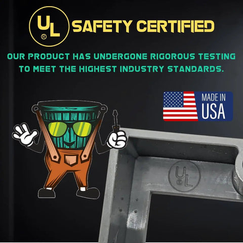 UL certified Three-Quarters Inch Single Gang Outlet Box Extenders Pack Of Five, includes screws, safety certified label, made in USA.