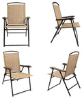 Outdoor Patio Folding Chairs Set Of 2 Sling Chairs For Camping Garden Pool Or Beach, Space Saving Foldable Design In Beige