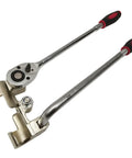 Heavy Duty Manual Cable Bender With Smooth Ratcheting Lever And Zero To One Eighty Degree Flex Range For Ten Kilovolt Copper Wire.