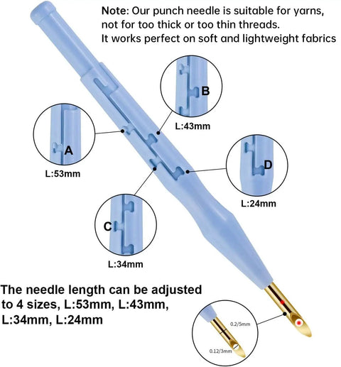 Adjustable punch needle pen size details in Punch Needle Kit For Beginners With Wooden Handle Tools, Embroidery Hoops, Cloth.