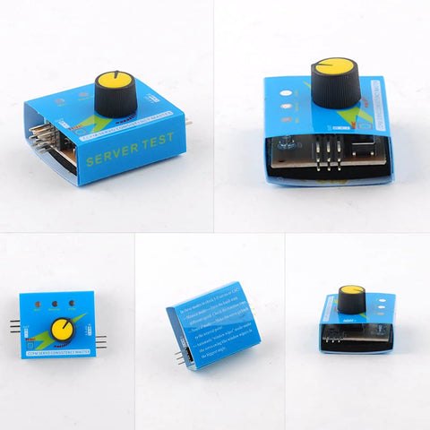 4 Cell AA Battery Holder Case With JR Connector 2P Black Red Wire For RC Models showing servo tester with adjustment knob.