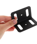 Heavy Duty L Shaped Metal Brackets For Wood Shelves Right Angle Corner Brackets With Easy Assembly shown in hand, black color