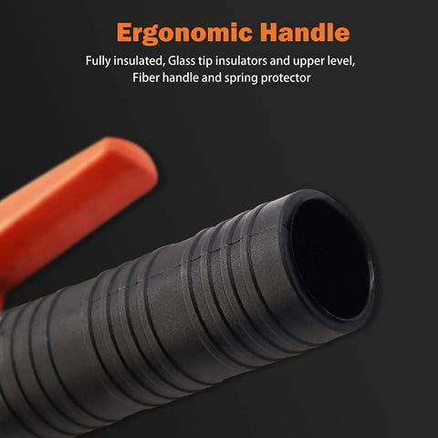 Close-up of ergonomic handle on 300 Amp Welding Electrode Holder With Allen Wrench And Ferrule For Reliable Arc Welding Built Tough Pro Grade Heavy Duty American Design High Conductivity Durable Cable Connections Easy Installation And Superior Performance