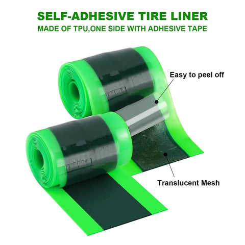 Two Pack TPU Tire Liner Puncture Proof Inner Tube Protector Green and Dark Green with peel-off adhesive layer