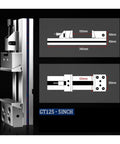 Badass Heavy Duty Machine Vise With Five Inch Jaw Opening Built For CNC Milling Lathes And Metal Fabrication showing dimensions 150mm, 345mm, and 125mm.