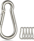 Stainless Steel Spring Snap Hook Carabiner Clips Set Of 6 For Camping Hiking Ropes Keys And Gear With 286 Pound Load Capacity