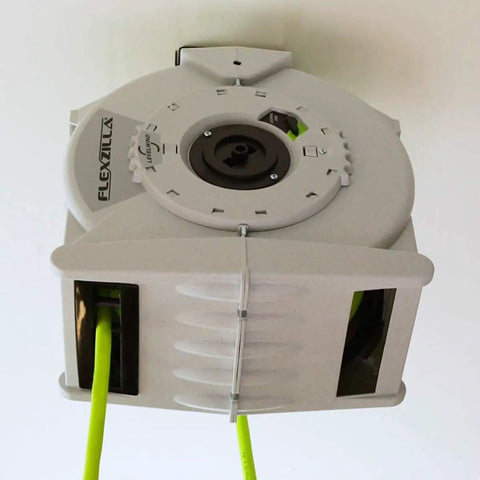 Heavy Duty Retractable Water Hose Reel With Half Inch By Seventy Feet Hose Auto Rewind Latching Length Control Or Free Run Seven Position Swivel Bracket Locks At 135 Degrees Durable Garden Essential For Quick Yard Watering Beast Yard Favorite mounted on ceiling