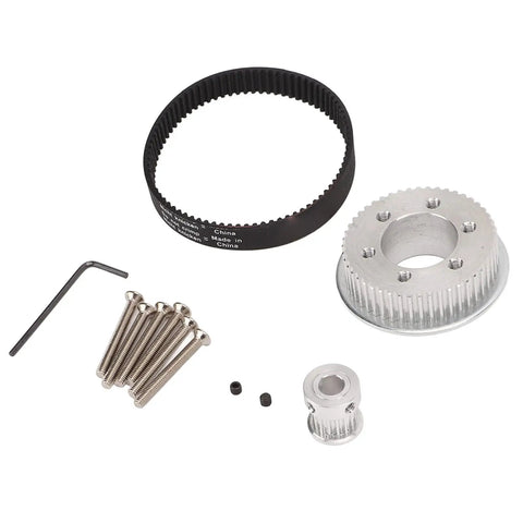 Electric Skateboard Synchronous Gear Kit Upgrade Built From Durable Aluminum Alloy For Dope Performance Reduces Slippage With Three To One Gear Ratio Easy DIY Hardware To Boost Acceleration And Board Longevity with screws and wrench visible.