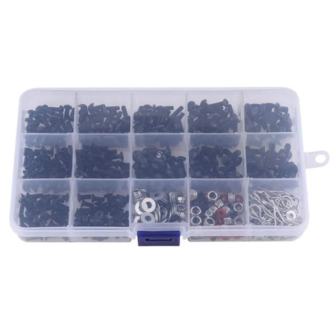 Ultimate 500Pcs RC Screw Kit Set For Traxxas Axial HPI Arrma Losi 1/8 1/16 Scale Cars And Trucks in clear storage box