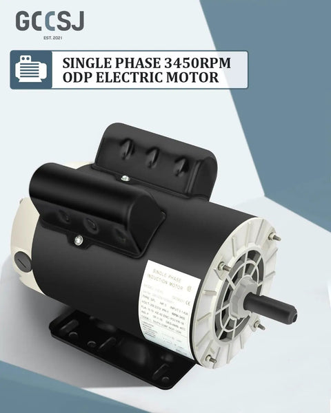 Heavy Duty 5 HP Single Phase Electric Motor With 3450 RPM 56 Frame 208 230V Five Eighths Inch Shaft Rolled Steel Shell 60 Hz
