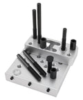 Universal Drill Press Support Plate Tool Set For 30 Ton Workshop Presses With Locator Plates showing bolts and metal plates