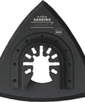 Triangle Sanding Pads For Oscillating Multitool With Universal Quick Release Pro Diy Friendly Three Pack Of Three And One Eighth Inch Sander Pads For Hook And Loop Sandpaper Fits Most Quick Release Tools, showing the front black side with labeled measurements
